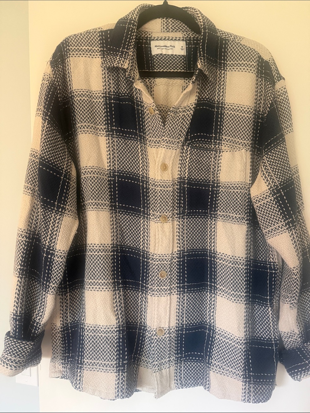 Abercrombie & Fitch Navy and Cream Plaid Button-Down Shirt